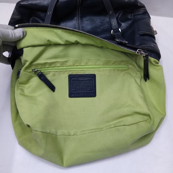 Coach Navy Blue Patent Leather Double Handles Zipper Closure Tote Bag - Picture 10 of 16